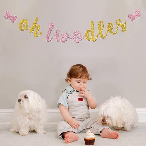 Miniatura 3 de Cartel de Oh Twodles – Decoración de fiesta de feliz segundo cumpleaños para niñas – tema de ratón de dibujos animados, suministros de decoración de