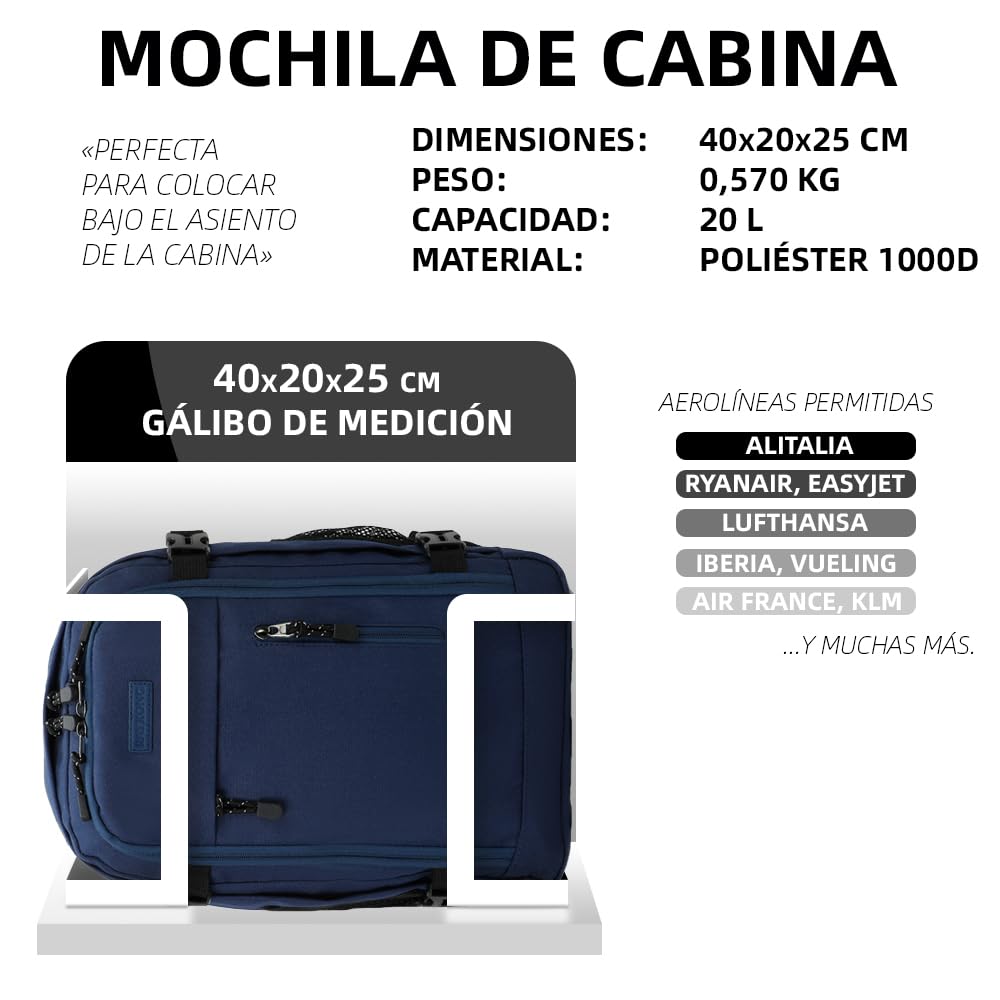 RAYKONG Zaino cabina Ryanair 40 x 20 x 25 cm (20 l) | zaino da viaggio impermeabile | bagaglio a mano resistente | trekking | scuola | lavoro