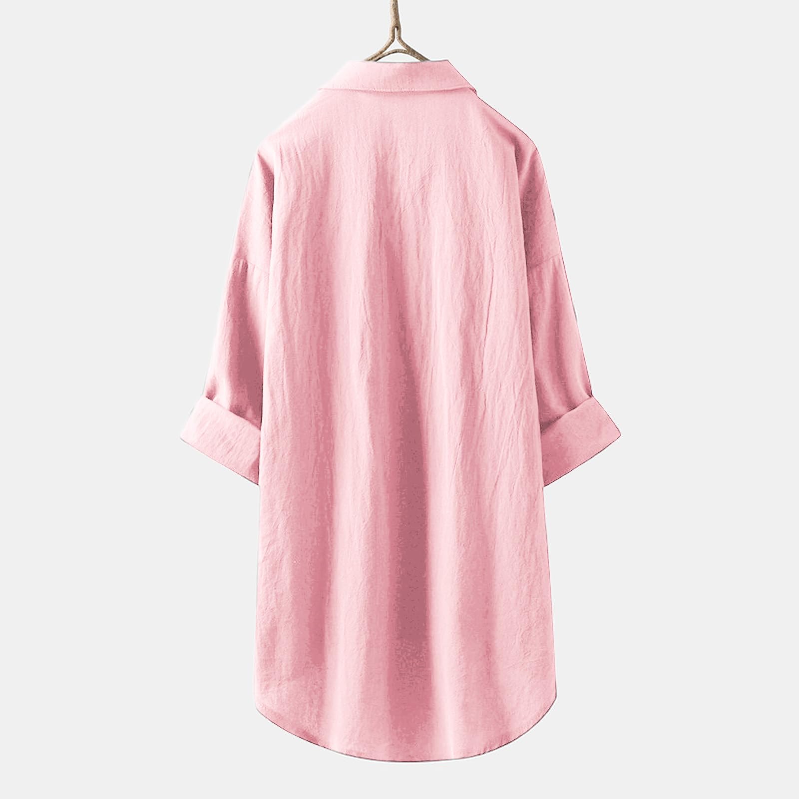 Camisas de gasa con cuello para mujer, de manga larga, para verano, a la moda, color sólido, con botones, blusas de lino y algodón, ropa de playa de talla grande