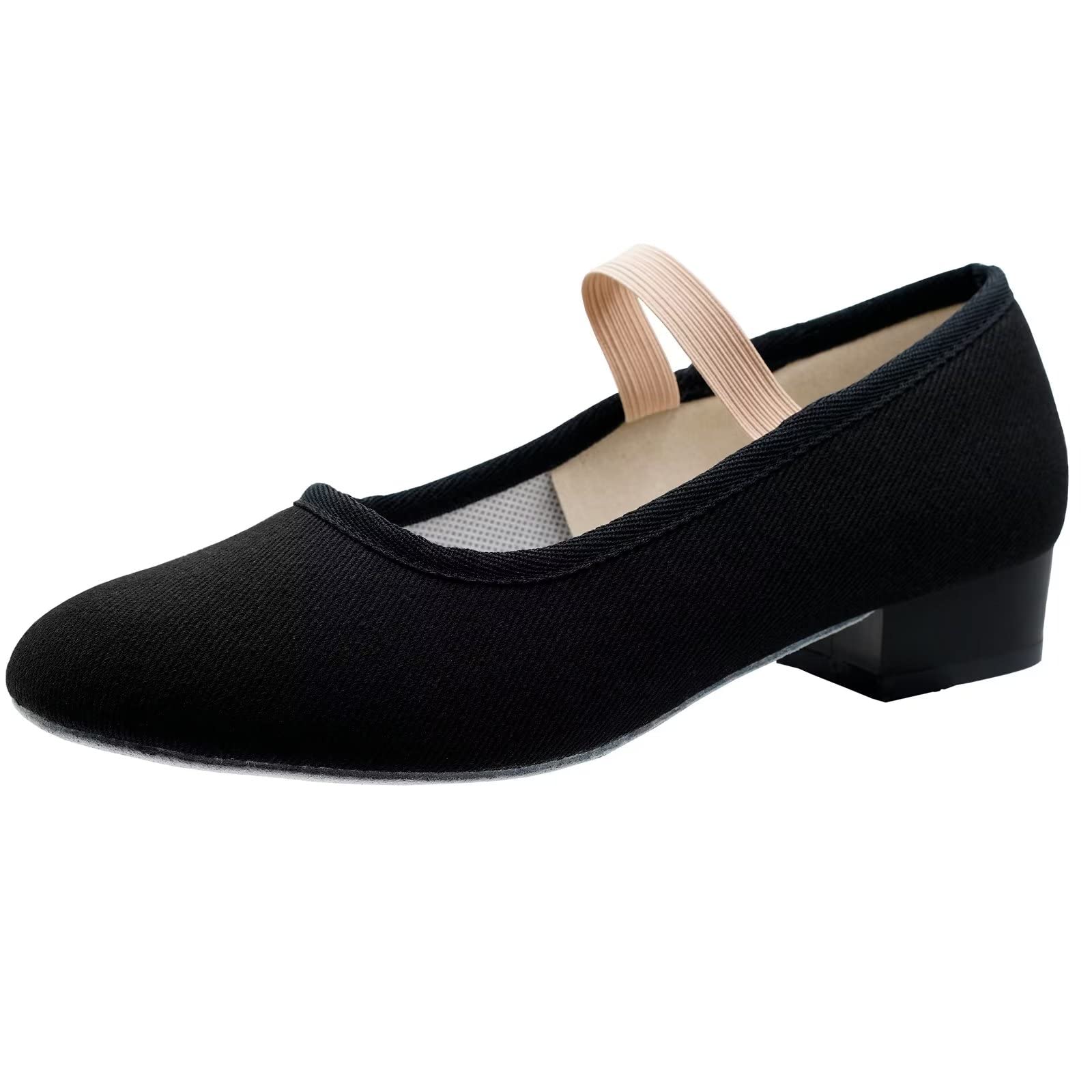 Zapatos de Carácter para Danza,Negro 2.5cm Tacón Bajo Lona Zapatos de Carácter Ballet