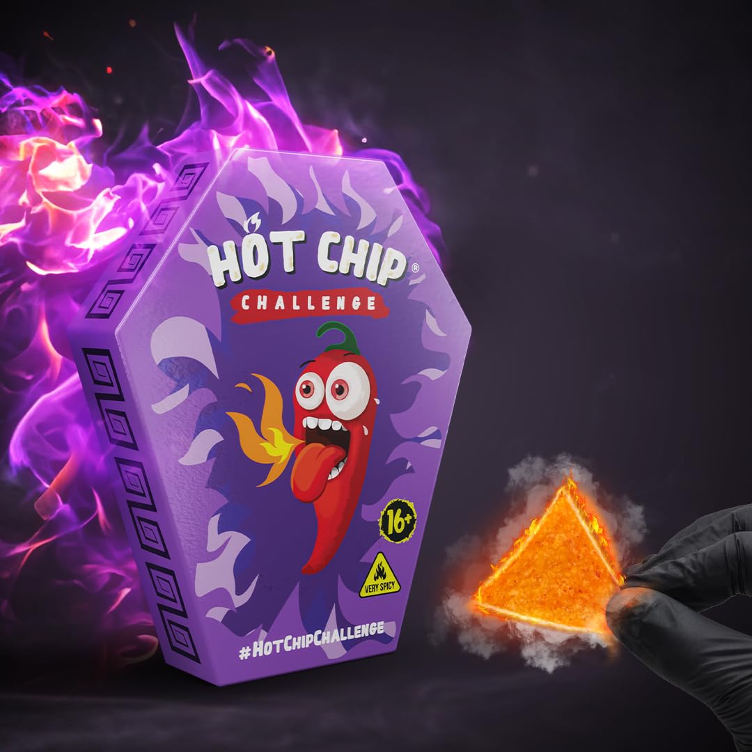 HOT-CHIP Challenge Sehr scharfer Chip – Carolina Reaper – Scharfes Erlebnis – Inkl. Handschuh & Sticker – Geschenk für Chili Liebhaber, Extrem Scharf, Mutprobe, Single Chip, Geschenk (16+) (2er Pack)
