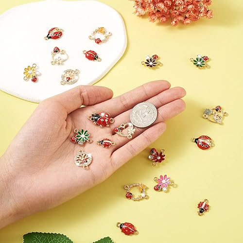 Miniatura 6 de KISSITTY 26 dijes de mariquita para hacer joyas, ganchillo, manualidades, decoración, esmalte de flores, mariquitas, cristales de diamantes de