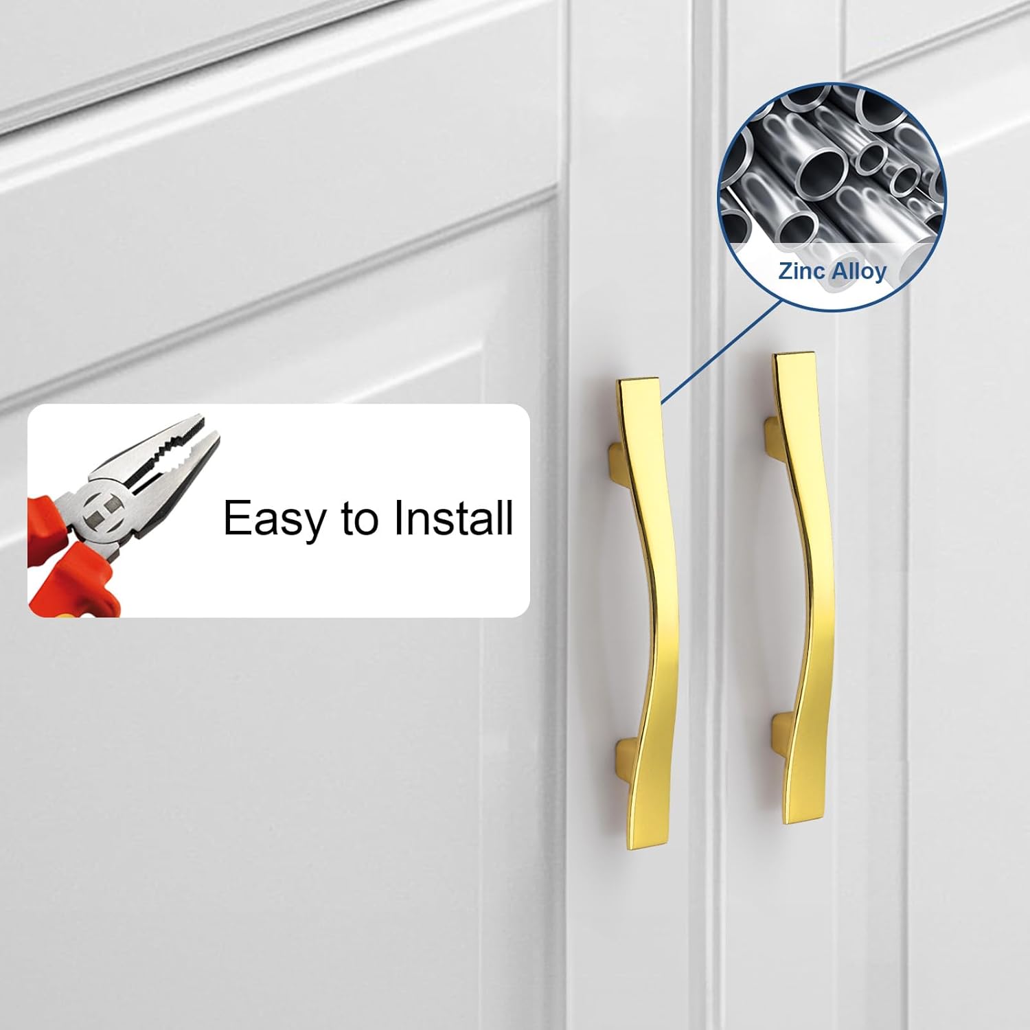 Knobonly 5 Pack Cabinet Handles 3 inch(76mm) Hole Centers, Gold Drawer Pulls, Bridge Design, Zinc Alloy