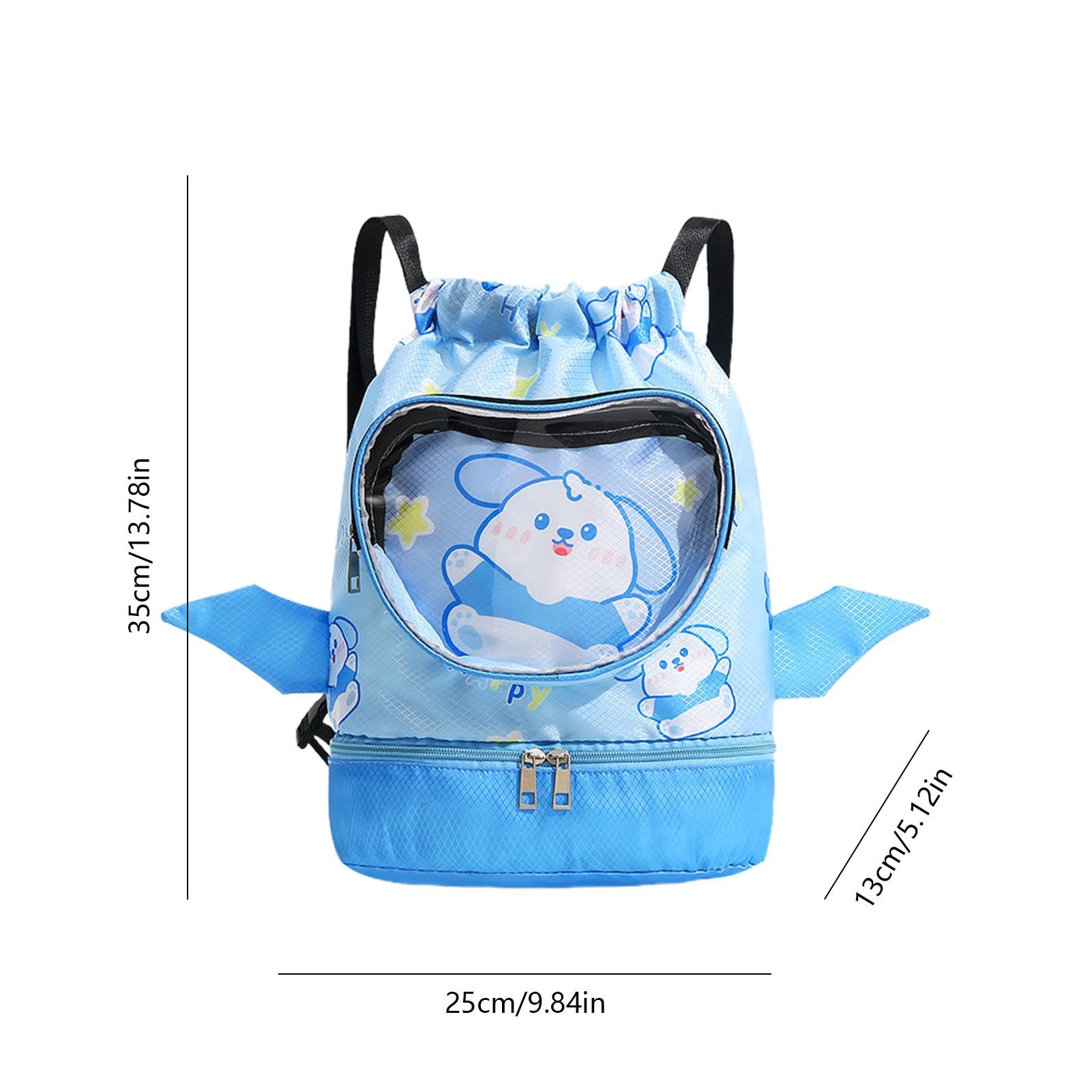 Alaoo Sac de Natation pour Enfants,Grande Capacité Gym Sac à Dos à Cordon Enfant avec Compartiment pour Chaussures,Sac a Cordon Impermeable Enfant Séparation Humide et Sèche Plage,Bleu