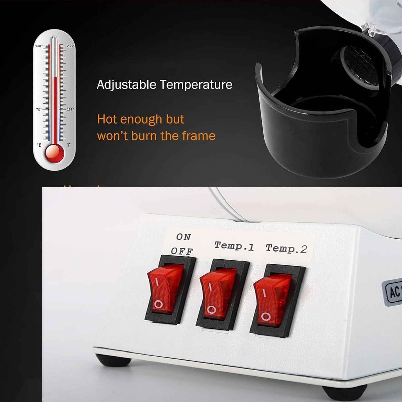 McbeAn Optical Frame Heater, Glasses Frame Heater, 2-Level Temperature Adjustable, Even Heating, Stable Performance and Low Noise, Used for Frame Adjustment