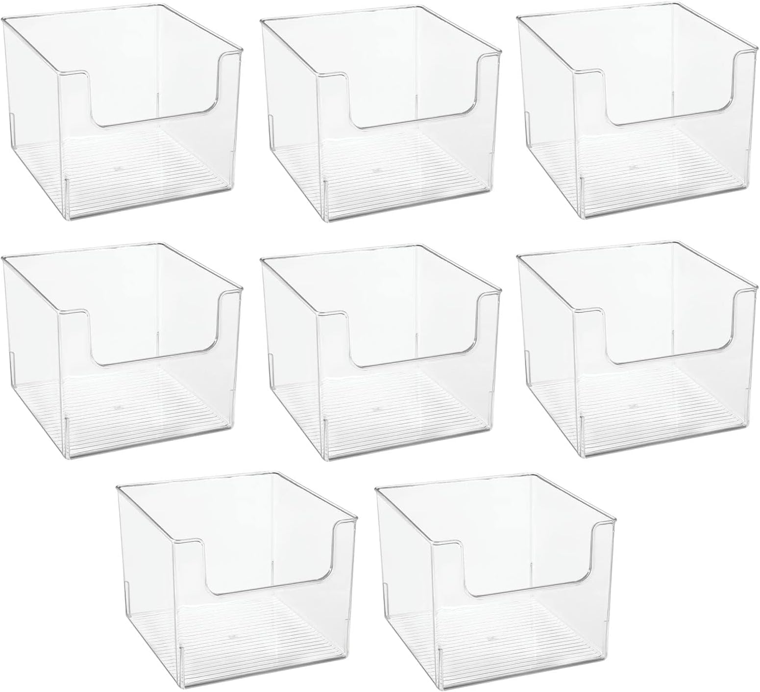 mDesign Modern Plastic Open Front Dip Storage Organizer Bin Basket for Household Organization - Shelves, Cubby, Cabinet, and Closet Organizing Decor - Ligne Collection - 8 Pack - Clear