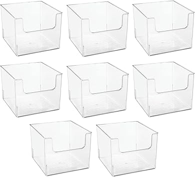 mDesign Modern Plastic Open Front Dip Storage Organizer Bin Basket for Household Organization - Shelves, Cubby, Cabinet, and Closet Organizing Decor - Ligne Collection - 8 Pack - Clear