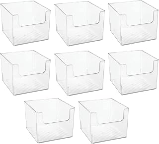 mDesign Modern Plastic Open Front Dip Storage Organizer Bin Basket for Household Organization - Shelves, Cubby, Cabinet, and Closet Organizing Decor - Ligne Collection - 8 Pack - Clear