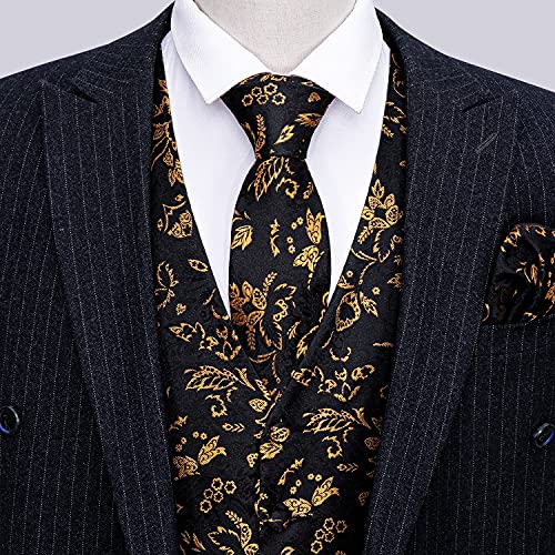 Barry.Wang Mens Paisley V-neck Suit Vest Formal/Leisure Silk Jacquard Waistcoat Tie Set 5PCS3