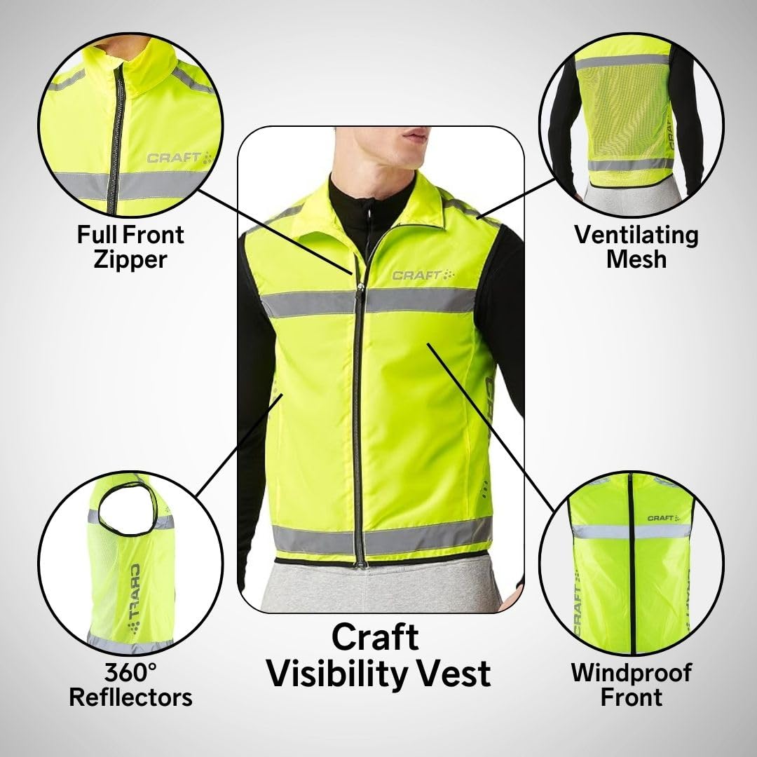Craft Kamizelka przeciwwiatrowa Visibility Vest (rozm. S-XXL), kamizelka odblaskowa, uniseks z zamkiem błyskawicznym, kamizelka rowerowa, odblaskowa, XL