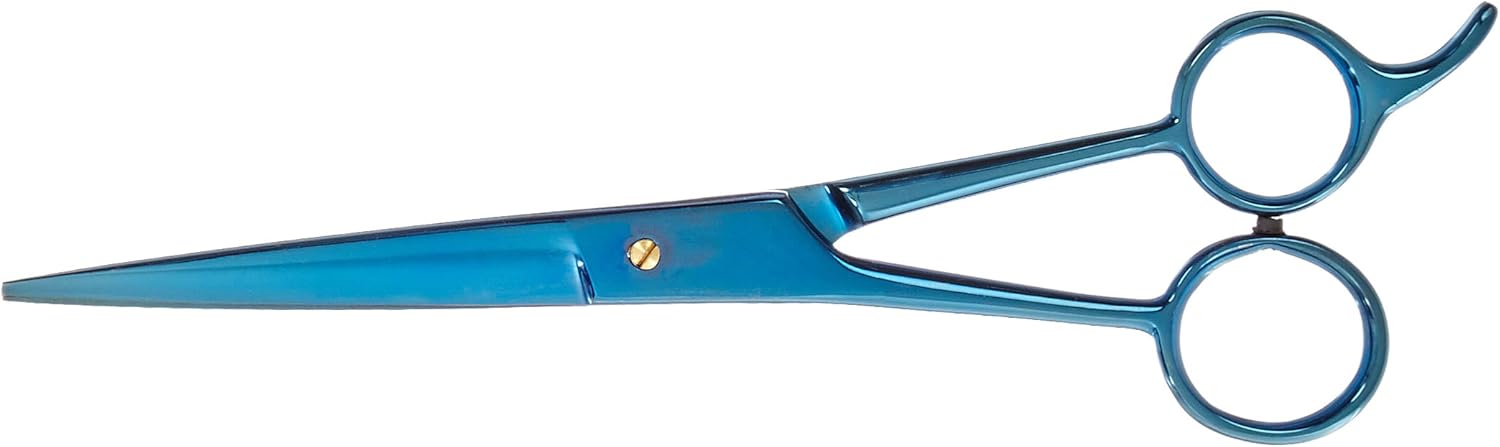TAMSCO Genuine Japanese Stainless Steel Scissor 7.5-Inch Blue Coated Semi-Convex Edge Japanese Stainless Steel Blue Plasma Finish Micro Serrated Blades Has Gold Screw