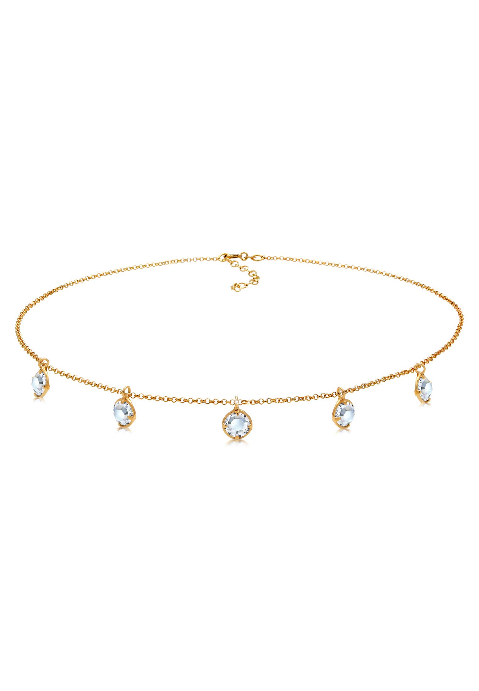 Elli Necklace Choker Solitaire Pendants Adjustable with Crystals in 925 Sterling Silver Gold Plated