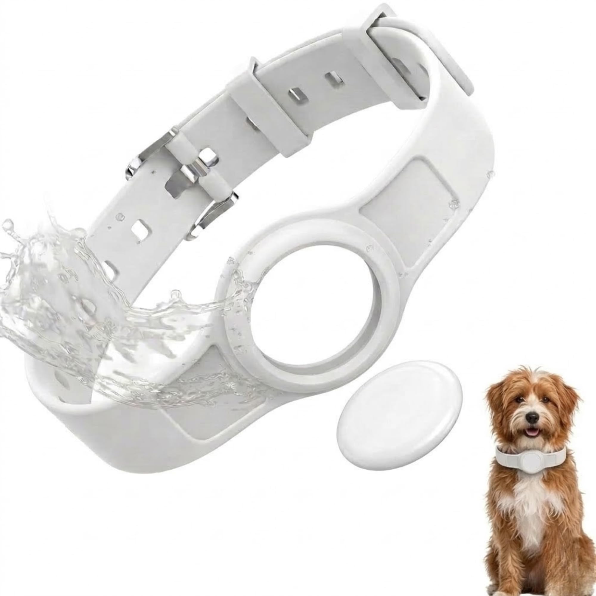 All-in-One AirTag Dog Collar with Holder: SEVEN SWAN Waterproof GPS Dog Tracker - Adjustable Silicone Pet Tracking Collar for Apple Find My & Google Find Hub - Fits 3.2” to 14” Neck