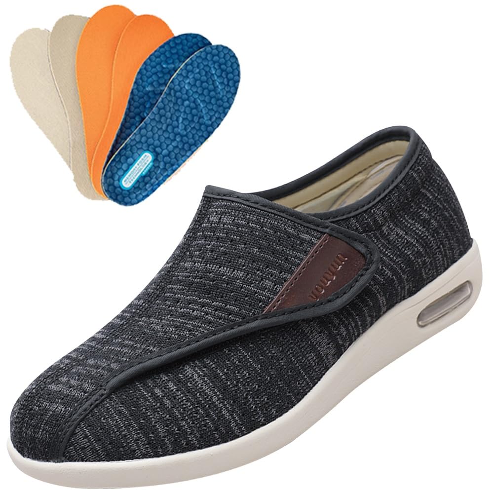 Diabetic Shoes for women with Swollen Feet Shoes for Arthritis in the Feet Mens Orthopedic Trainers Wide Fitting Mens Shoes Mens Womens Adjustable Edema Swollen Slippers ( Color : BlackGrey , Size : 3