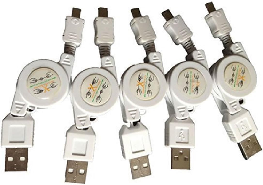Dealspank Universal Retractable USB Data Cable with Micro USB Plug (For Palm, BlackBerry, Motorola, LG, Samsung, Nokia and More),Pack of 5-White+ A shinning hair bun sent randomly