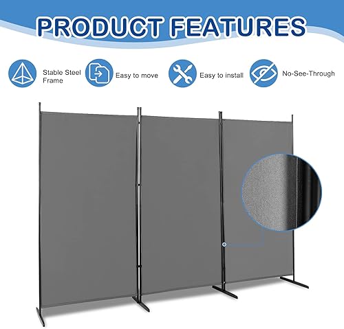 Miniatura 3 de Karl home Divisor de habitación, 3 paneles plegables de privacidad, separador de pared de poliéster portátil independiente para oficina, habitación,
