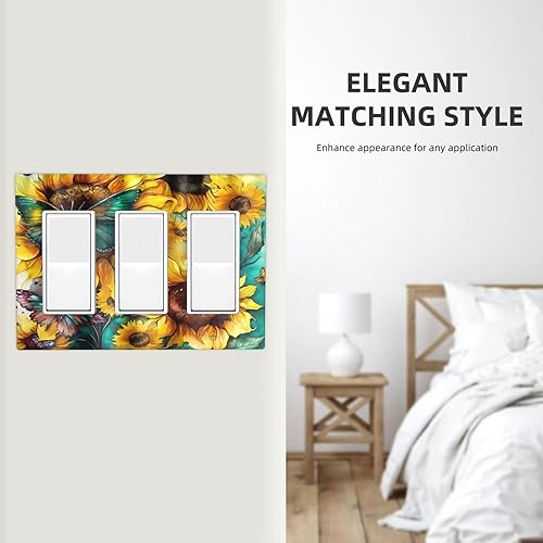 Miniatura 7 de Placa frontal de 3 bandas para receptáculo, diseño de girasol, verde, verde azulado, grande, diseño de mariposa, decoración para baño, decoración