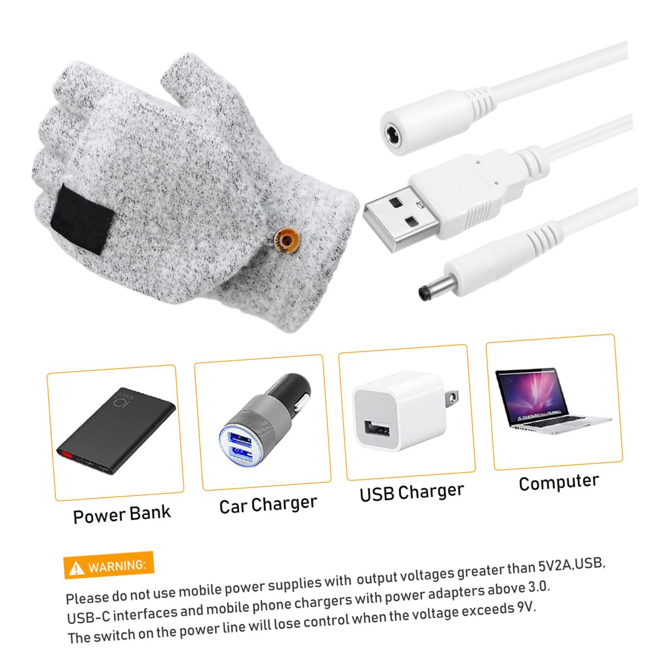 ABOOFAN 3 Paare Handschuhe Fingerlos Beheizt Heizhandschuh Beheizter Fäustling Usb-betriebene Heizung Calentadores Para Hombre Polyester (polyesterfaser) Mann Draussen Handwärmer