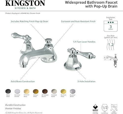 Miniatura 10 de Elements of Design ES4461BX New York - Grifo de lavabo generalizado de 2 manijas de 8 a 16 pulgadas con ventana emergente de latón, 5 12 pulgadas,
