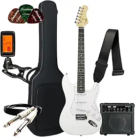Kit Guitarra Elétrica Bravo Beg100 Strato Série Coldguitar + Acessórios + Amplificador Sheldon (White)
