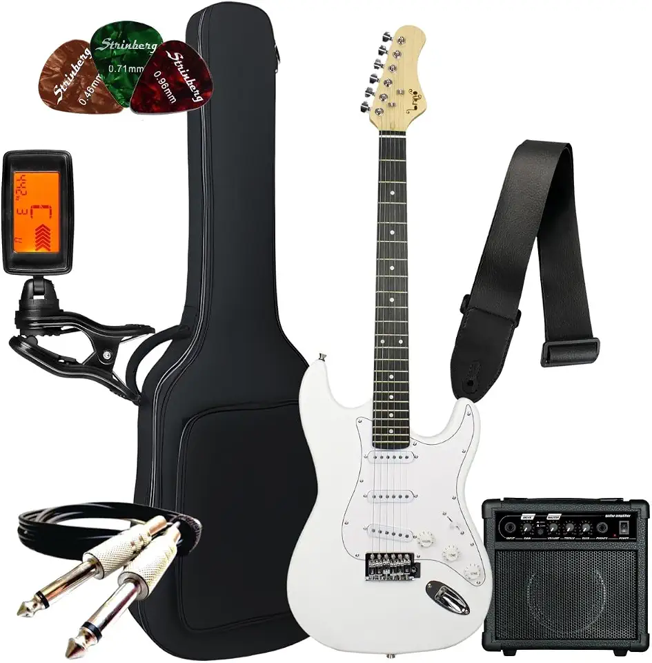Kit Guitarra Elétrica Bravo Beg100 Strato Série Coldguitar + Acessórios + Amplificador Sheldon (White)