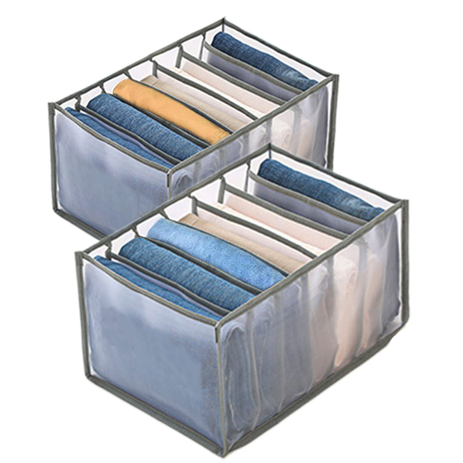 TongzhenWardrobe Clothing Storage Box, 7-grid Upgraded Laundry Storage Box, Jeans Tights Storage Box, Foldable Grid Partition Gray pcs