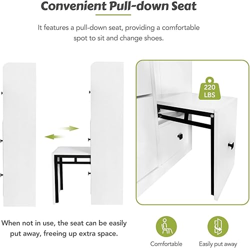 Miniatura 8 de Zapatero multifuncional con 3 cajones abatibles, armario de vestíbulo con cajón, zapatero independiente con asiento abatible, armario lateral