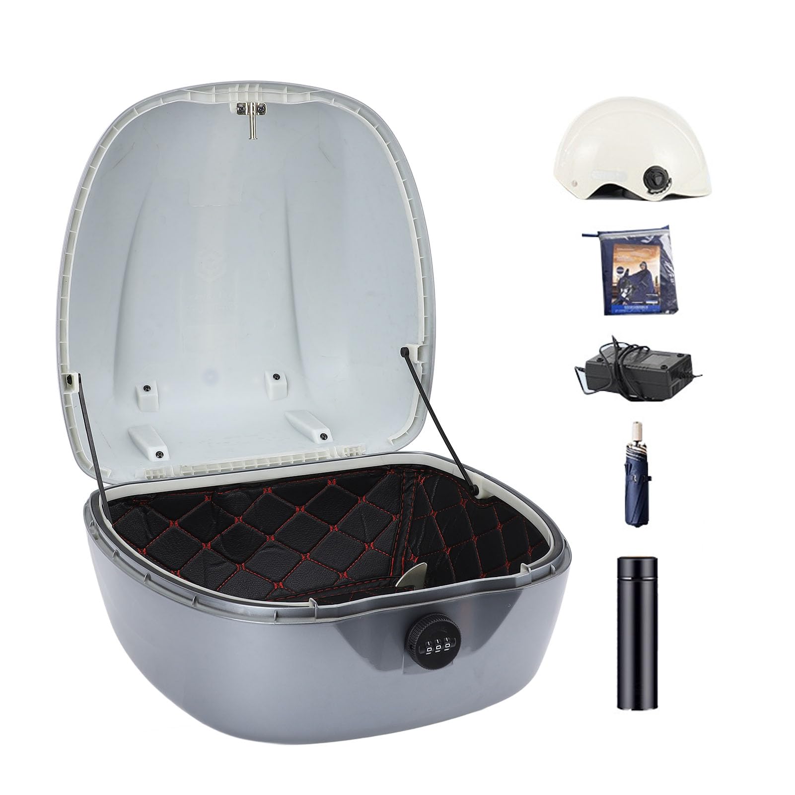 Top Case étanche pour moto avec serrure à combinaison pour scooter 33 L léger en ABS (gris)