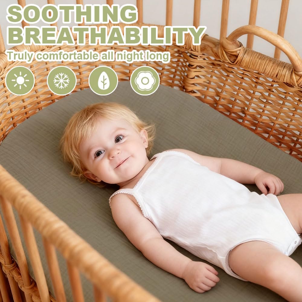 2 Pièces Drap Cododo pour Bébé Housse 40x80, 100% Coton Drap Nacelle, Couffin, Berceau, Garçon et Fille (Abricot/Vert Olive)