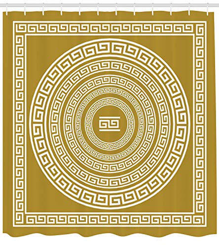 ABAKUHAUS Geometric Shower Curtain, Neo Classical Concept Boho Antique Look Lines and Rounds Square Print Monochrome - Image 2