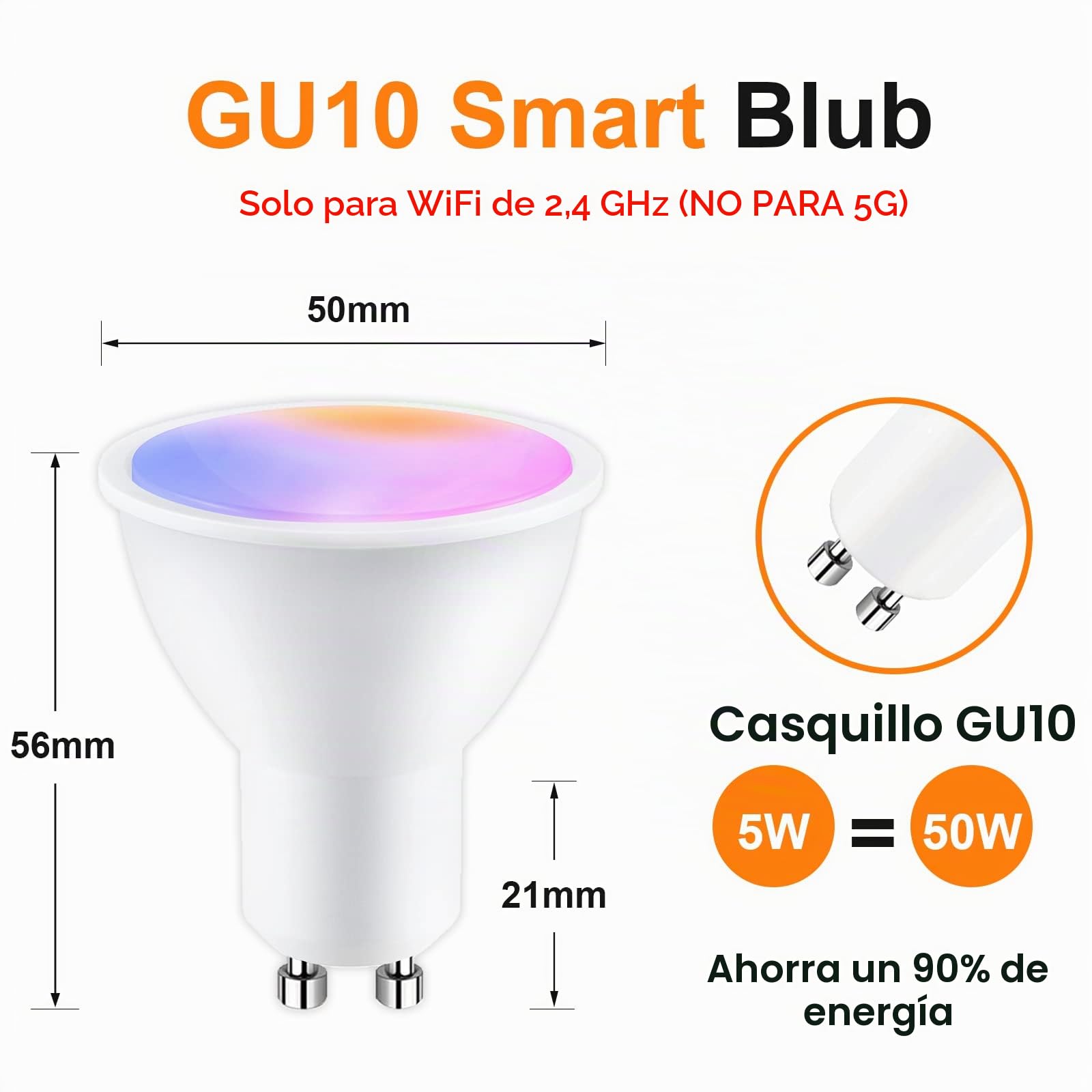 ANTELA Bombillas LED WiFi GU10 5 W, regulable, control App con Alexa/Google Home, RGB&2700K-6500K blanco frío cálido, 8 unidades | Regulable, control App con Alexa/Google Home, RGB&2700K-6500K blanco frío cálido, 8PCS, 2.4Ghz wifi