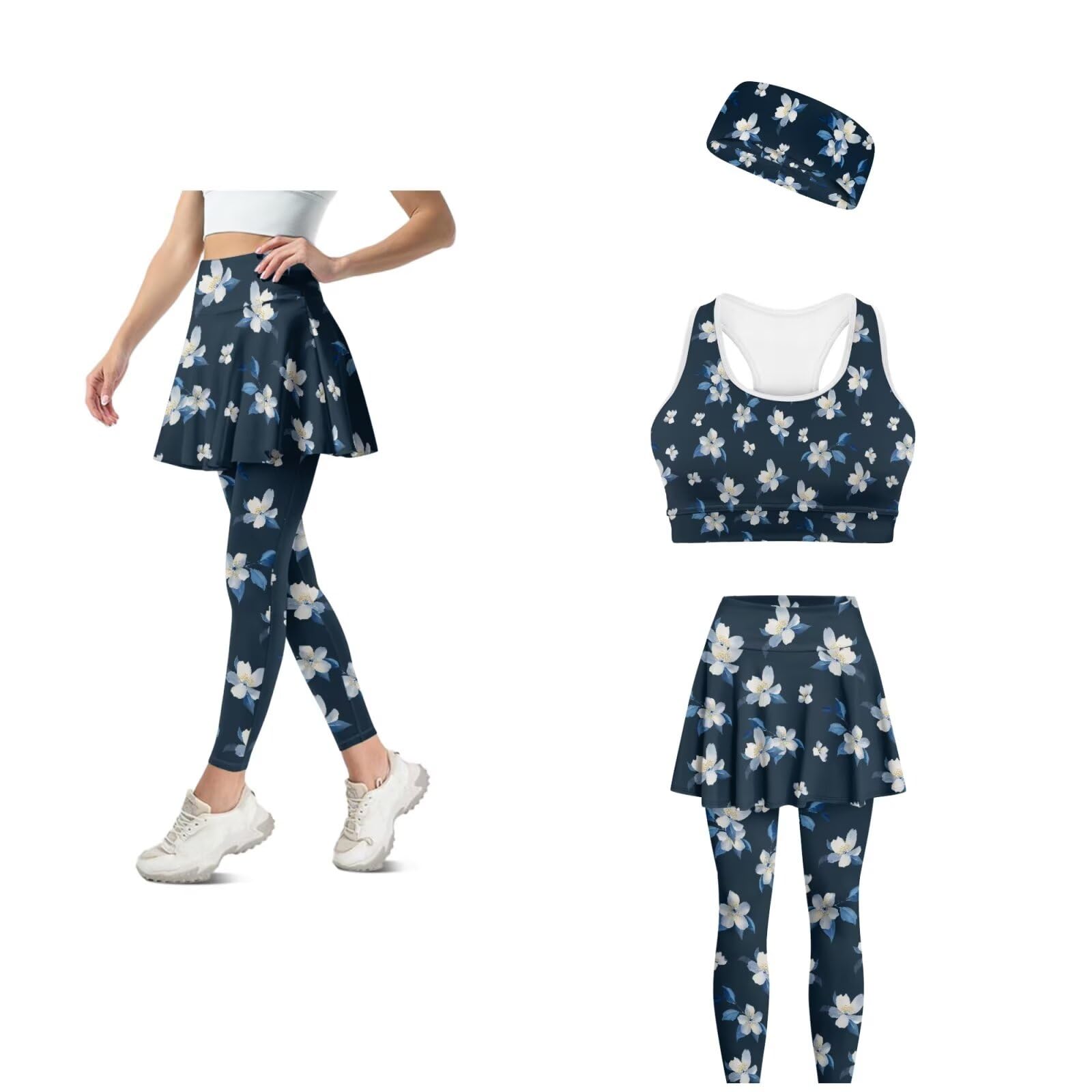 Womens Workout Sets 3 Pieces Yoga Sets for Women Plus Size Legging Tops Headband