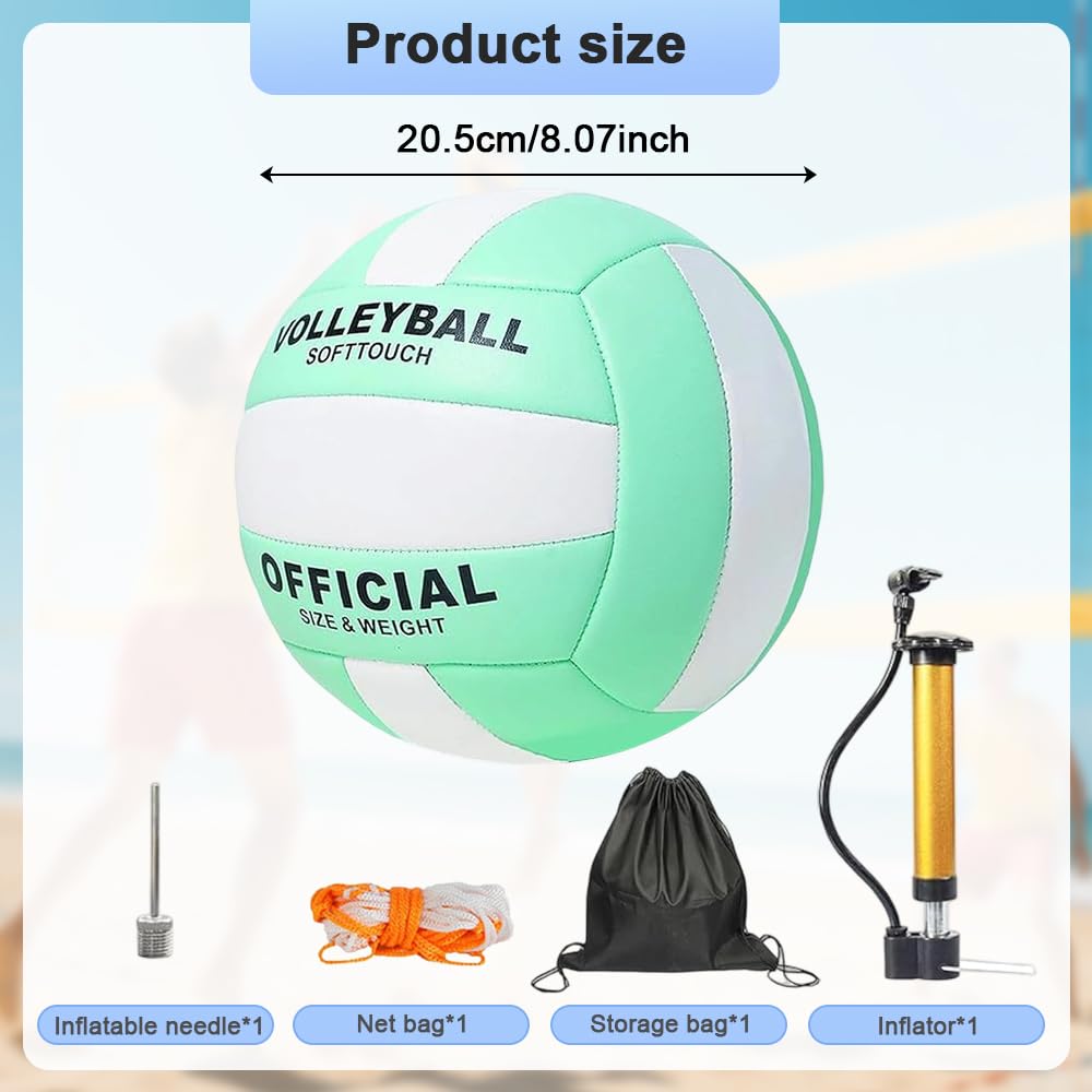 Pelota Voleibol Tamaño 5 de Cuero Suave con Inflador para Playa y Arena