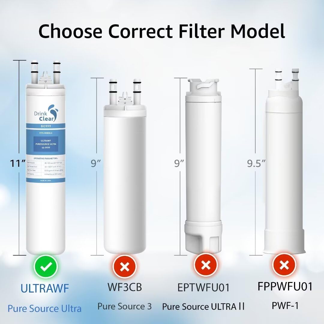 Compatible with ULTRAWF, Pure Source Ultra, Kenmore 9999, 46-9999 Water and Ice, 3 Pack, Height 11 inches