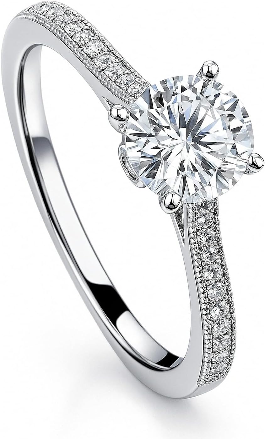 BERRICLE Sterling Silver Solitaire Wedding Engagement Promise Rings for Her, 1 Carat Round Cut Cubic Zirconia CZ Ring