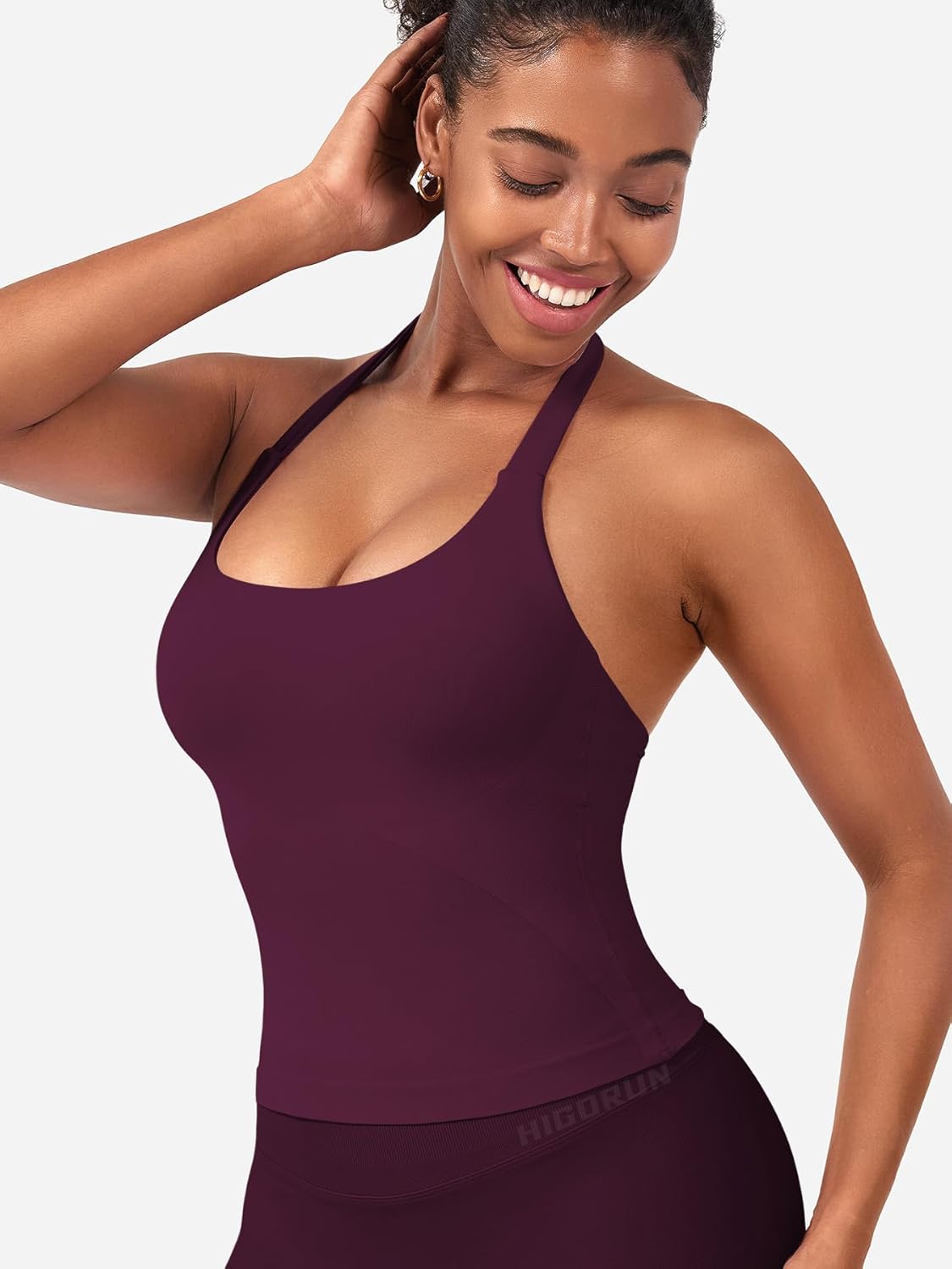 HIGORUN Halter Impact Tank Tops for Women Y2K Workout Longline Crop Tops with Built in Bras Open Back Going Out Gym Top - Image 3