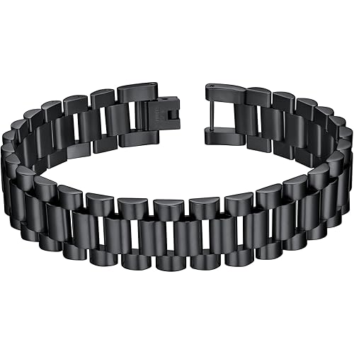 ChainsHouse Wristband ID Bracelets for Men, Stainless Steel/18K Gold/Black Metal Plated, Personalized Engrave Chunky Bracelet Bangle, with Removal Tool, 15MM/15.5MM Width, 8.27-8.66 Inch Length