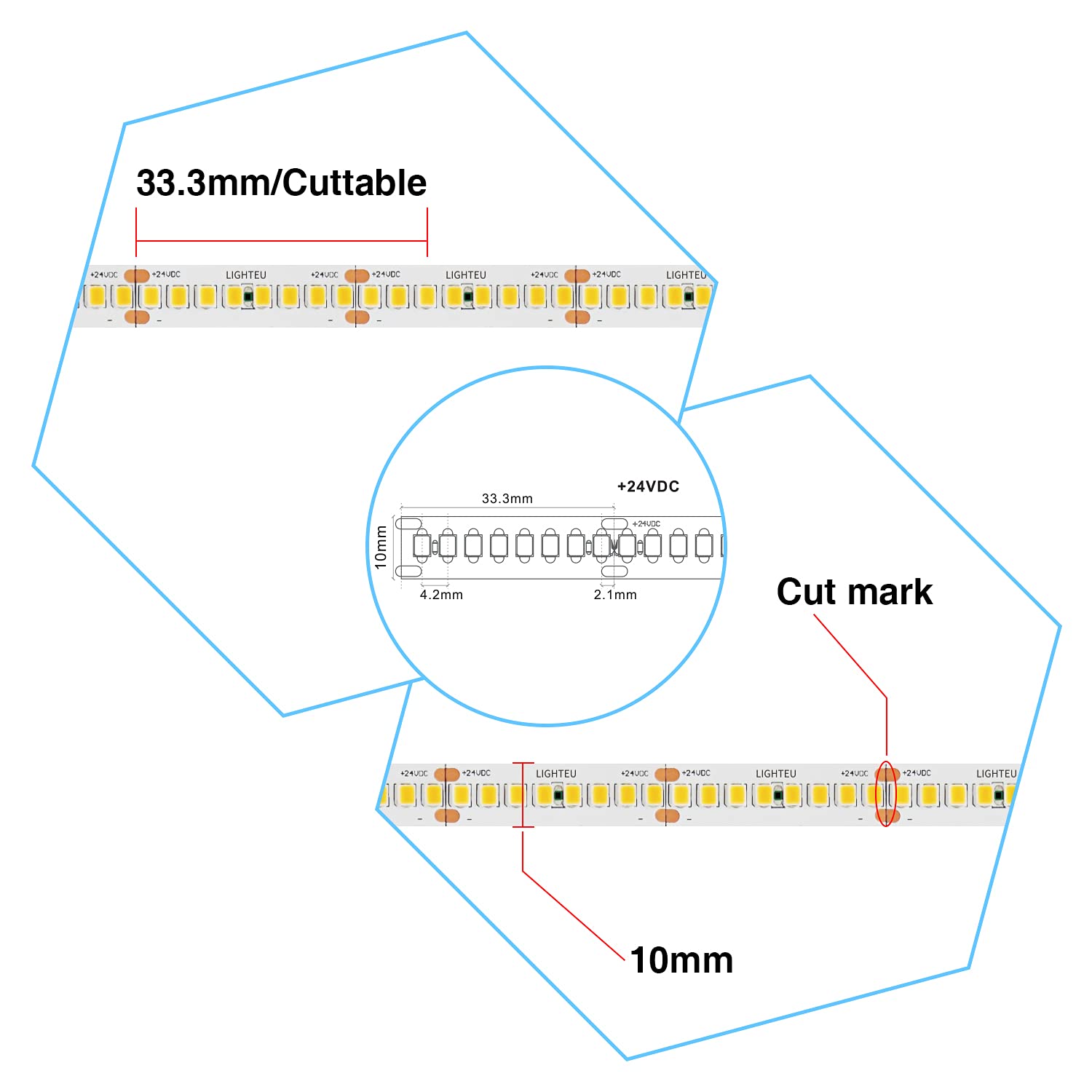 lighteu®, 24V 240LED / m Tira de luces LED Blanco neutro 4000K 10W / m, 1030Lumen / m, CRI> 97, 2835 SMD, ancho 10 mm, Alta densidad, Luces de cuerda flexible ultrabrillantes, IP20, 5m