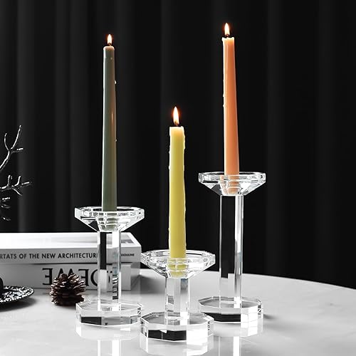 Miniatura 5 de kitCom Juego de 3 portavelas de cristal, candelabros de cristal para velas cónicas, largas, decoración del hogar, boda, inauguración de la casa y