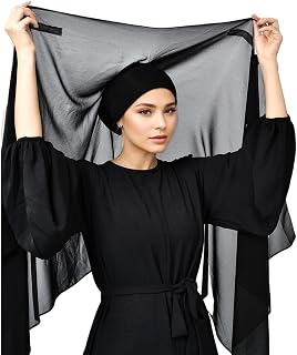 Instant Chiffon Hijab Set 3-in-1 Scarf with Built-in Magnets and Undercaps Head Wraps with Model Cap