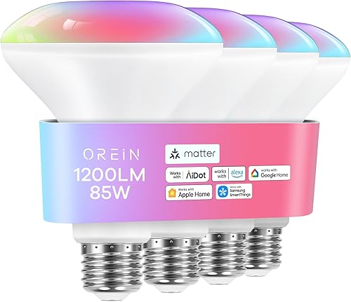 OREiN Matter - Bombilla inteligente BR30 de 1200 lúmenes, funciona con Alexa, Apple Home, Google Home, SmartThings, bombillas que cambian de color