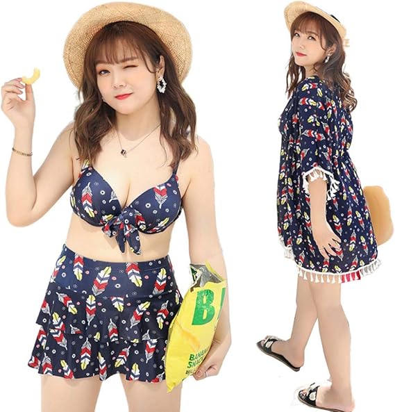 Amazon 水着 大きいサイズ レディース 3点セット タンキニ 体型カバー ビキニ かわいい セクシー 韓国風 大人 女性用 上下セット ぽっちゃり 水着 タンキニ 大きいサイズ 温泉 かわいい セクシー 大人 ネイビー E 5xl タンキニ 通販