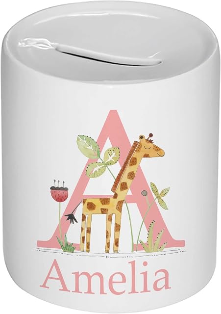 Girls Personalised Money Box, name Gift, Baby gift, Giraffe Money Bank, Baby Christening Piggy Bank, Savings Pot