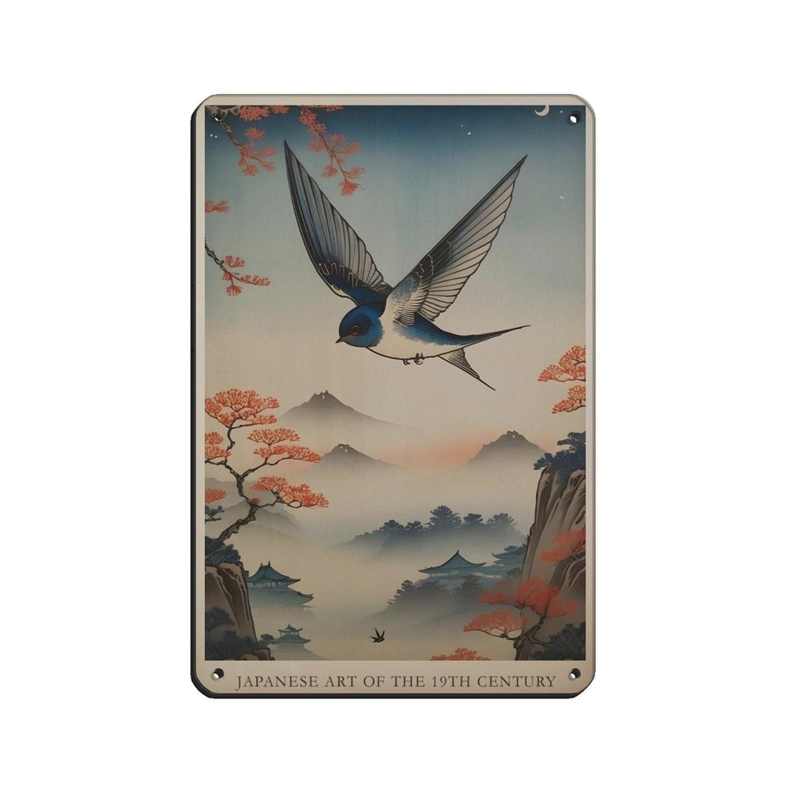 Japanese Swallow, Japanese Poster (2) Retro Poster Metal Tin Sign Chic Art Retro Iron Painting Bar People Cave Cafe Family Garage Poster Wall Decoration 8x12inch(20x30cm)