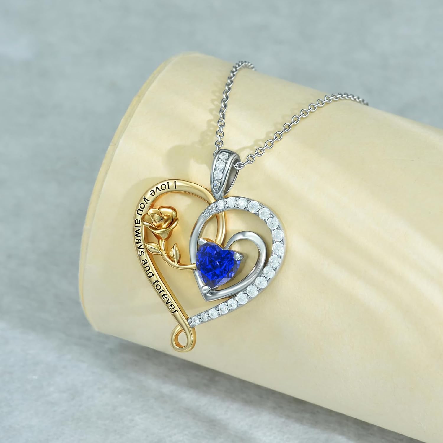 E Valentines Day Jewelry Gifts for Her, Infinity Double Heart Birthstone Necklace 925 Sterling Silver Rose Flower Pendant Necklace, Birthday Anniversary Jewelry Gifts for Her Wife Mom Girlfriend Wife - Image 2