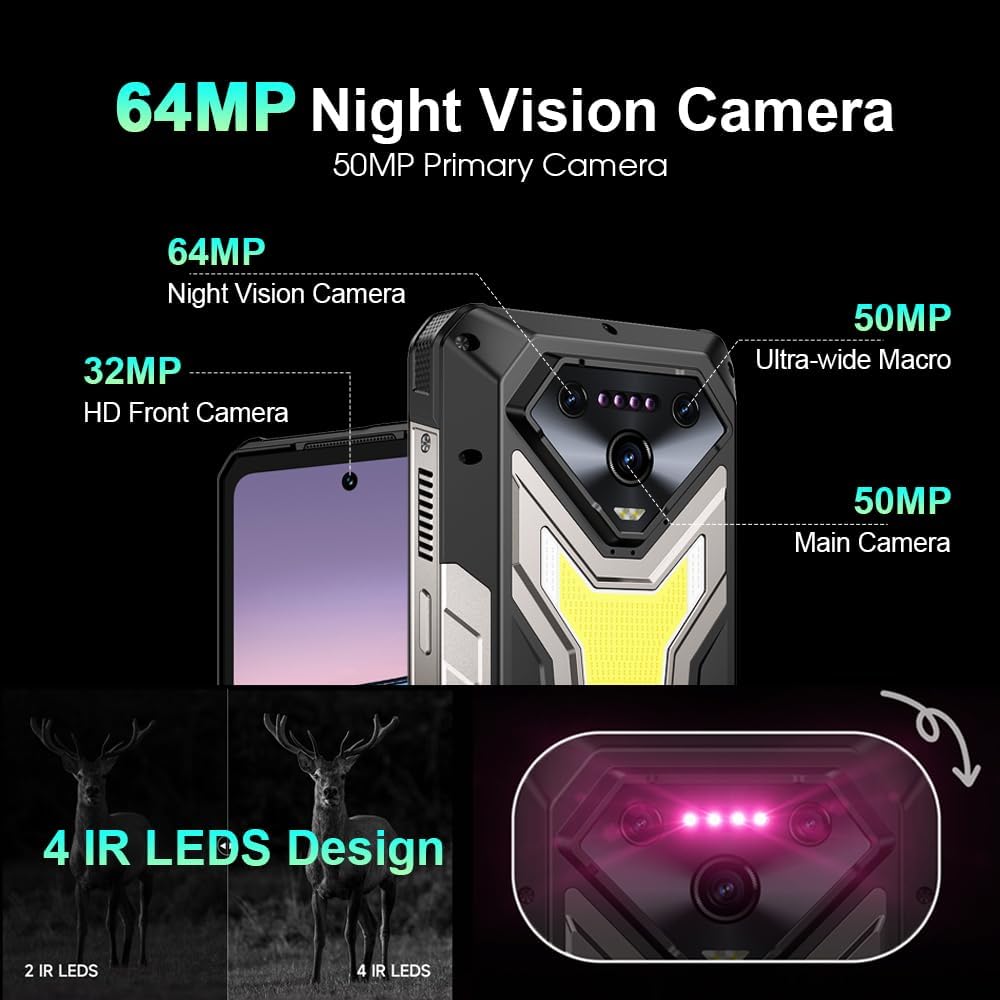 Ulefone Armor 34 PRO Plus 5G Rugged Phone with Projector, 25500mAh Battery 66W Fast Charge, 6.95" FHD+ IP68 Waterproof, 32GB+512GB Android 15, 64MP Camera, NFC, IR Blaster