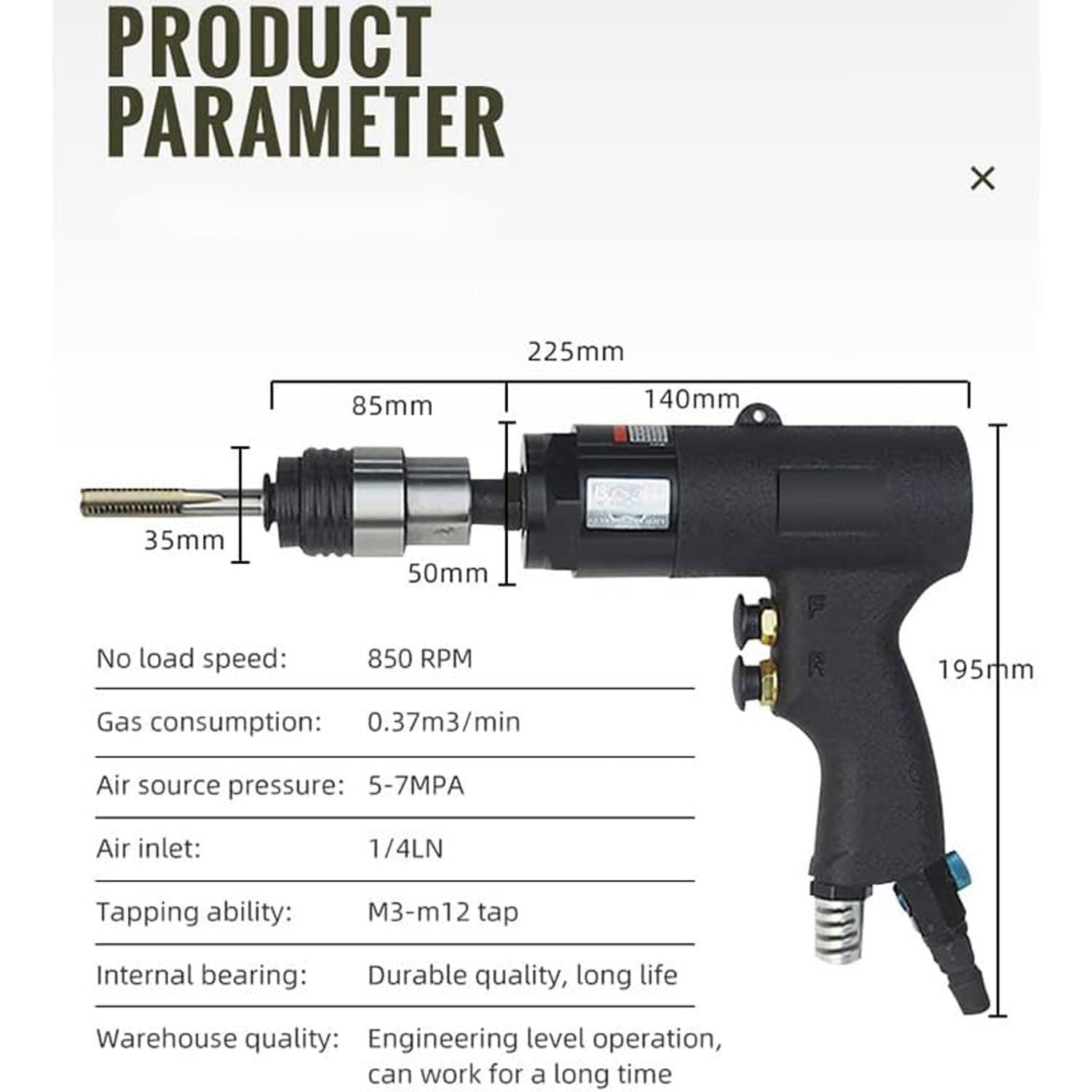 Maschiatrice pneumatica Portatile, Pinza per maschiatura Motore Pneumatico M3-M12 con Scatola di immagazzinaggio, maschiatrice Mini da 850 giri/min per Acciaio, Alluminio, Rame, Ferro, Legno