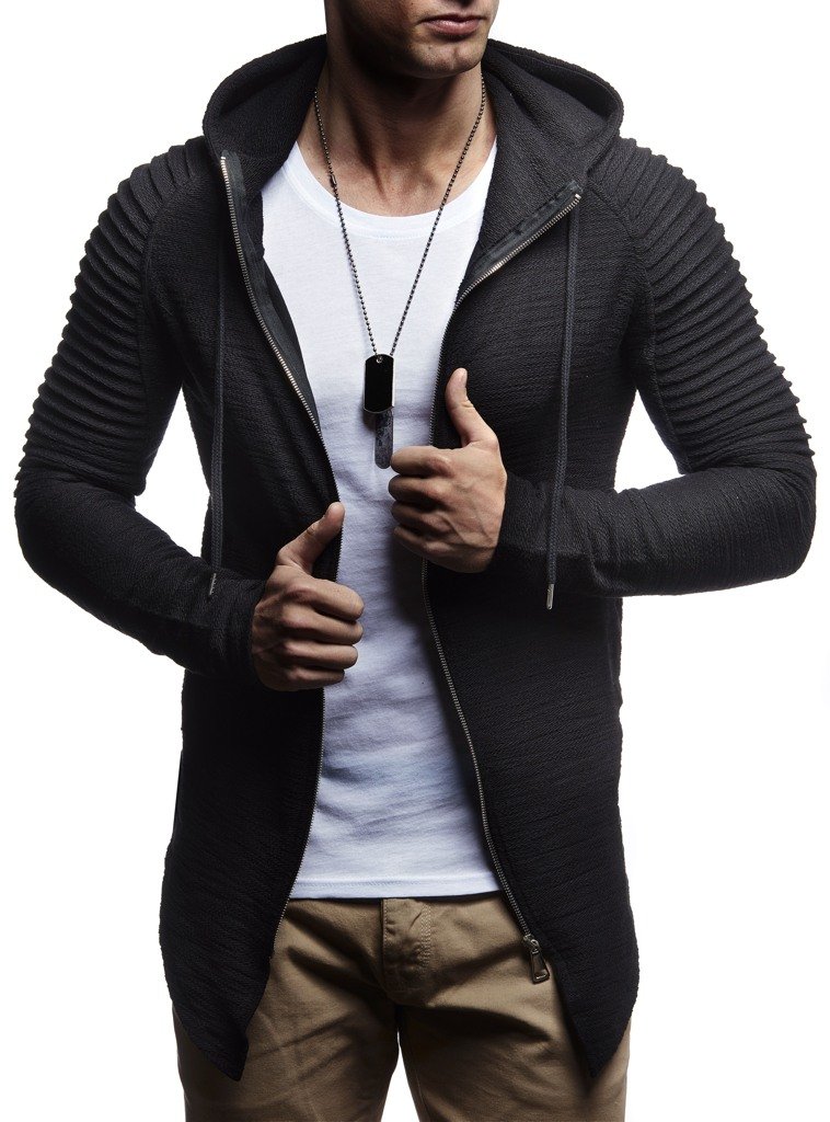 Leif Nelson Herren Sweatjacke mit Kapuze Slim Fit Baumwolle-Anteil Modernes Hoodie-Cardigan Langarm Männer Schwarze Freizeit-Kapuzen-Jacke für Winter Sommer LN8149