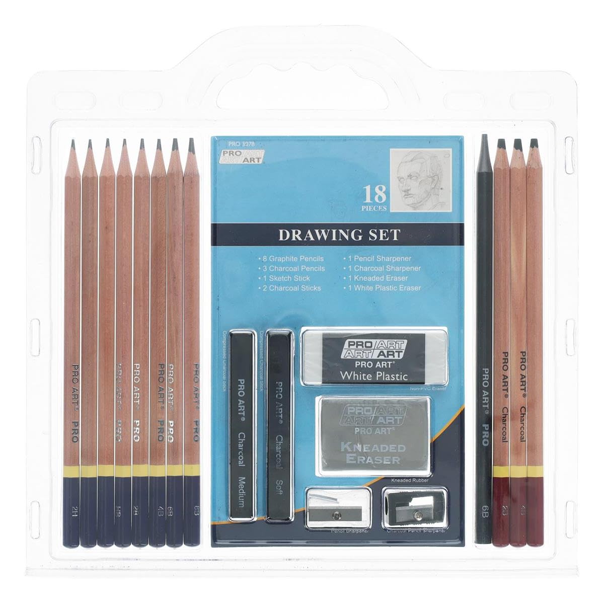 PRO ART - 3078 Pencil Set Sketch & Draw, 9.38" x 9.38" x 0.25", Graphite & Charcoal