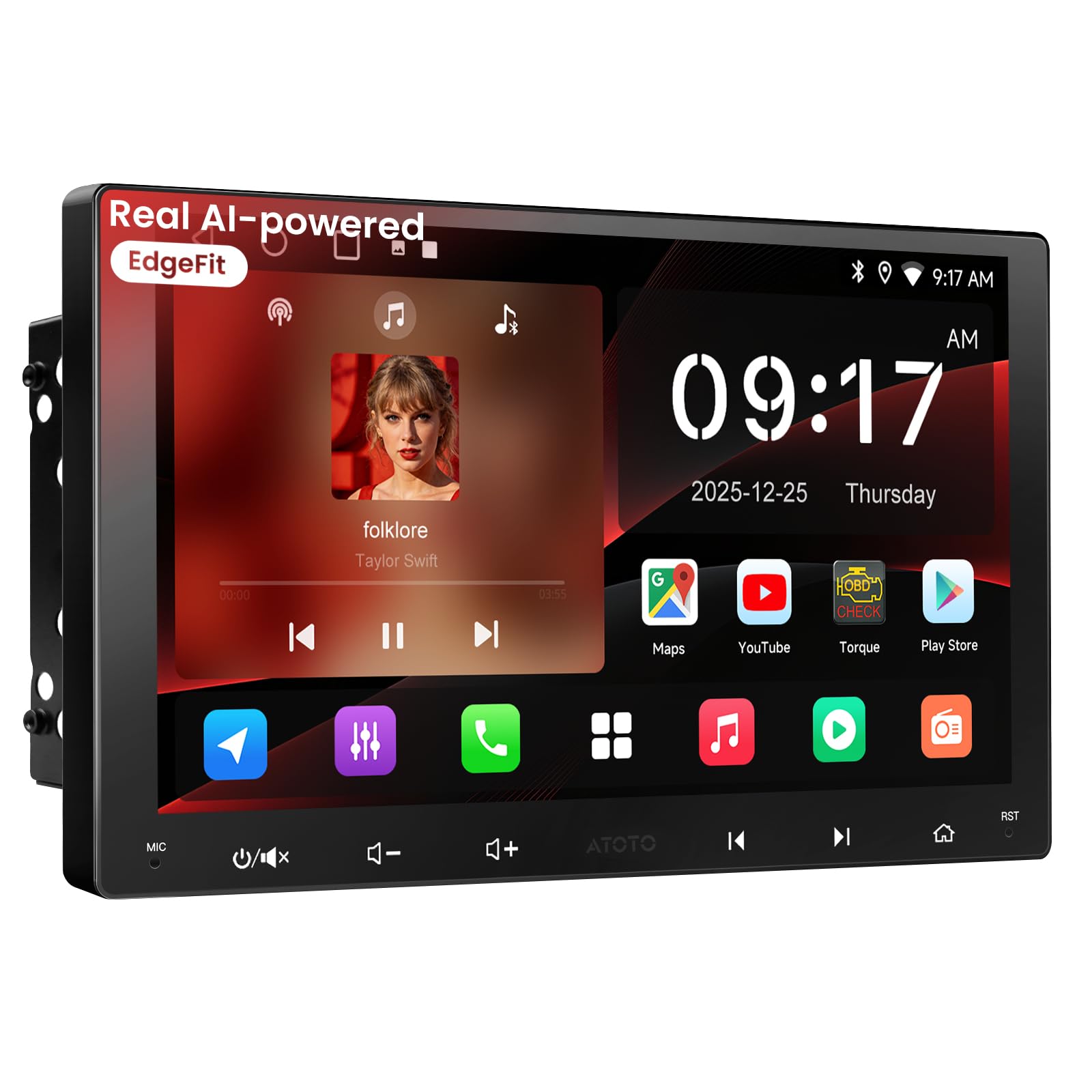 A5L 9 Inch Android Double Din Car Stereo, Wi-Fi/Bluetooth/USB Tethering, Wireless CarPlay Android Auto Head Unit, GPS Tracking, 24EQ, DSP, Built-in AMP, LRV, Mirror Link